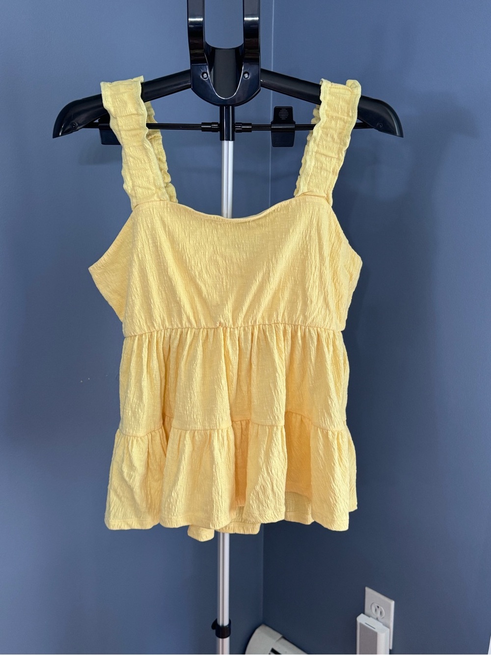 SO Yellow Ruffle Strap Tiered Tank Top - Women